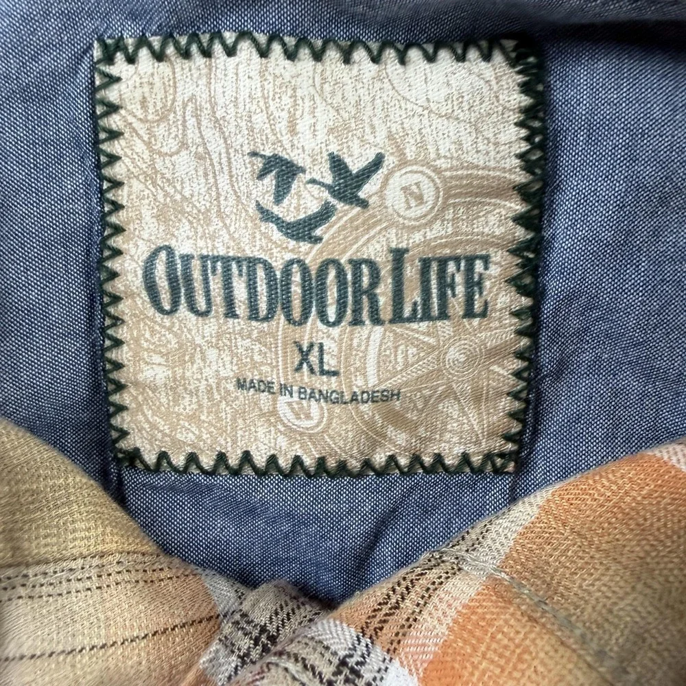 Outdoor Life Shirt Mens XL Beige Plaid Short Sleeve Western Button Up Casual